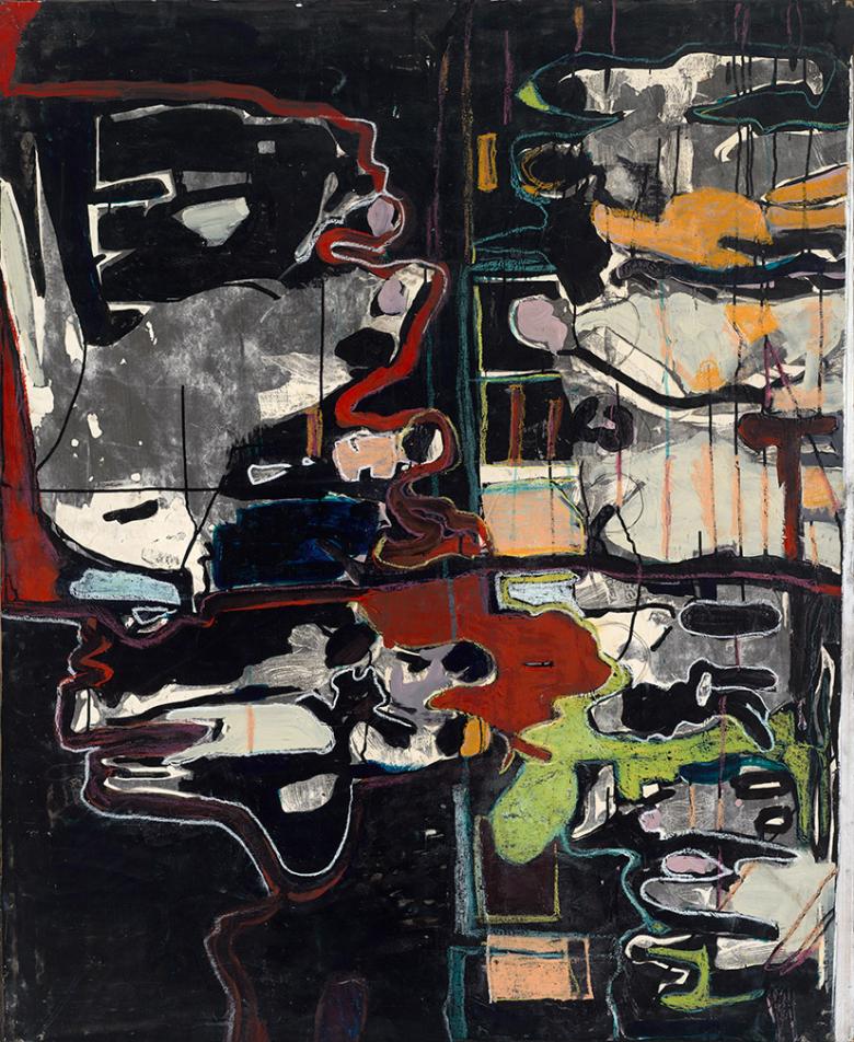 Figures on Black.  Mixed media on wood, 57x42 in - 130x106 cm. Fig. 012