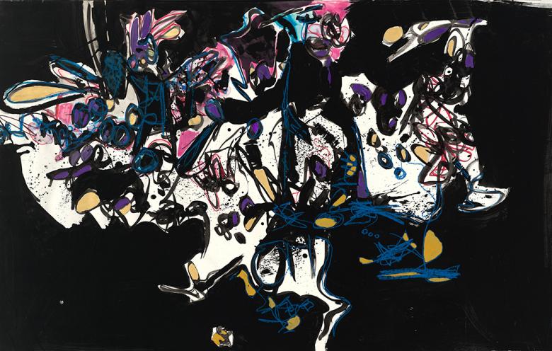 Abstract with Black Background.  Acrylic on wood, 36.6x56 in - 90.5x142cm.  Fig.002