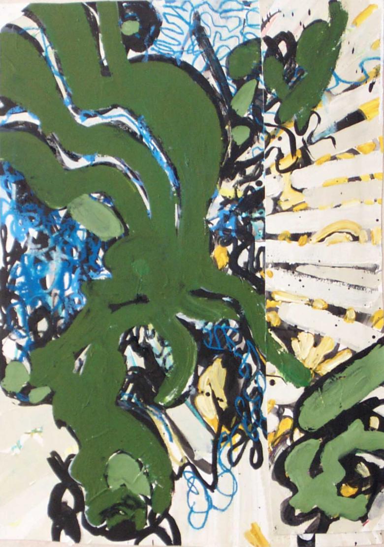 Abstract with Green Waves. Acrylic and ink on canvas, 25x19in - 67x48cm. Fig. 023