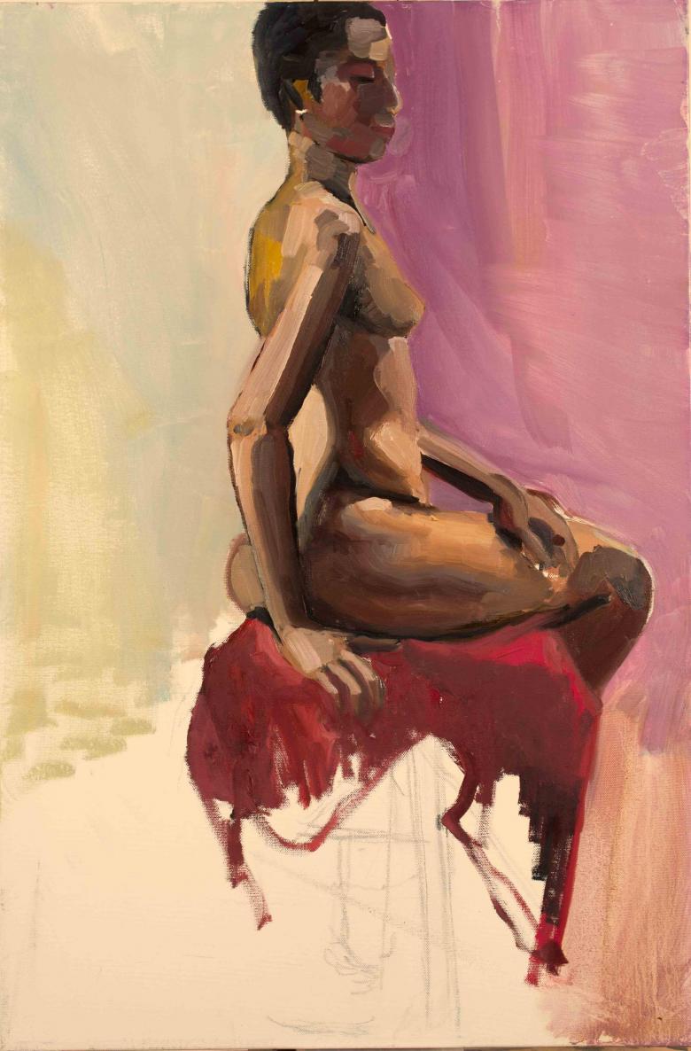 Woman on Red Stool, Oil on canvas, 30x20in - 76x50.5, Fig. 028