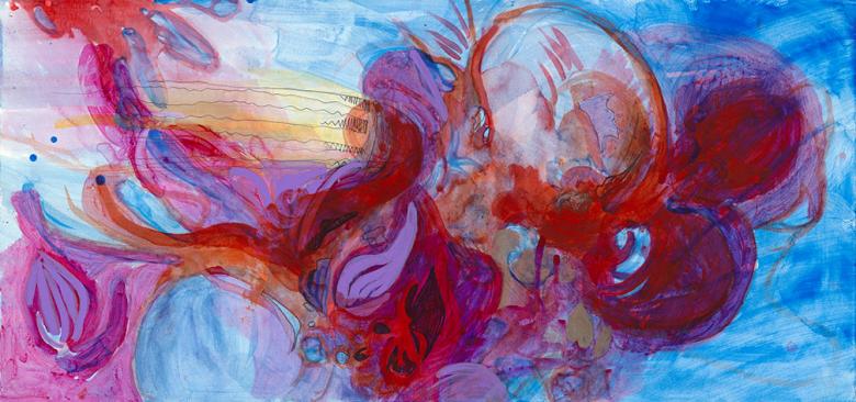 Abstract with Blue and Red. Mixed media on art paper, 13x28 in - 33.2x70.5 cm. Fig. 068