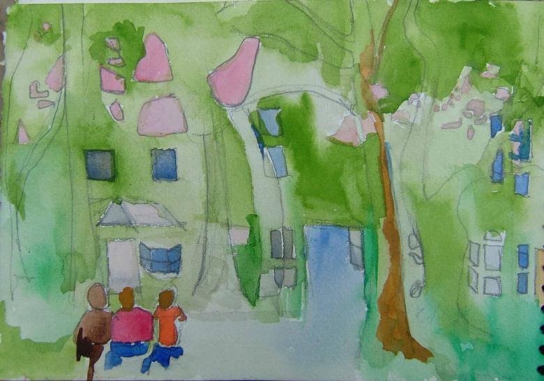 Neighborhood. Watercolor and pencil on paper, Fig. 284